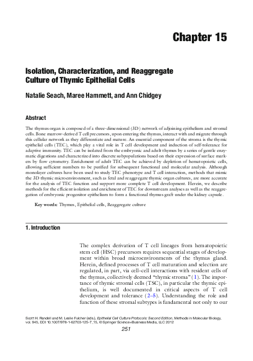 (PDF) Isolation, Characterization, and Reaggregate Culture of Thymic ...
