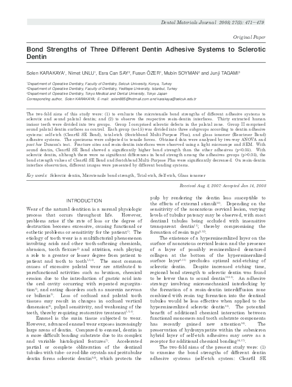 (PDF) Bond Strengths of Three Different Dentin Adhesive Systems to ...