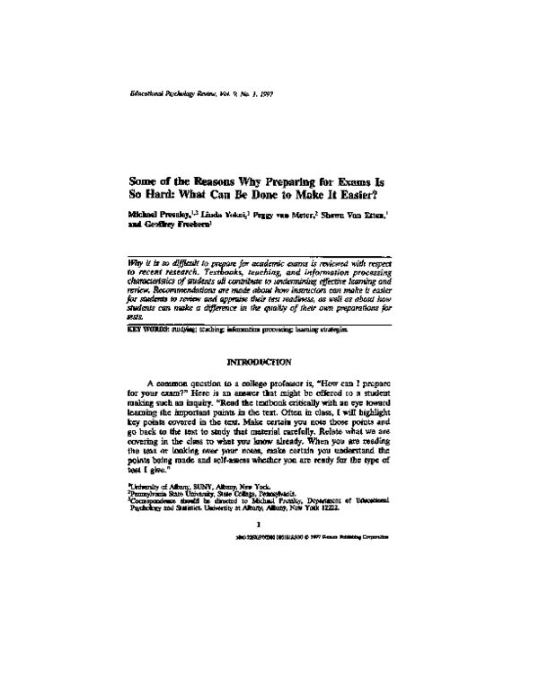 (PDF) Some of the reasons why preparing for exams is so hard What can