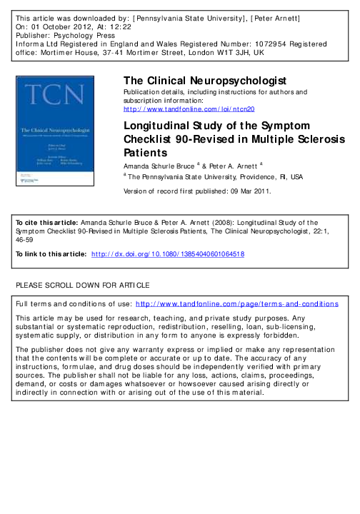 (PDF) Longitudinal Study of the Symptom Checklist 90-Revised in ...