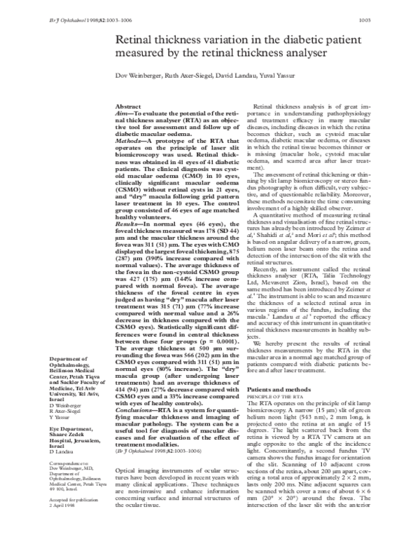(PDF) Retinal thickness variation in the diabetic patient measured by ...