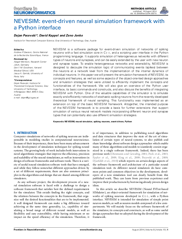 (PDF) NEVESIM: event-driven neural simulation framework with a Python ...