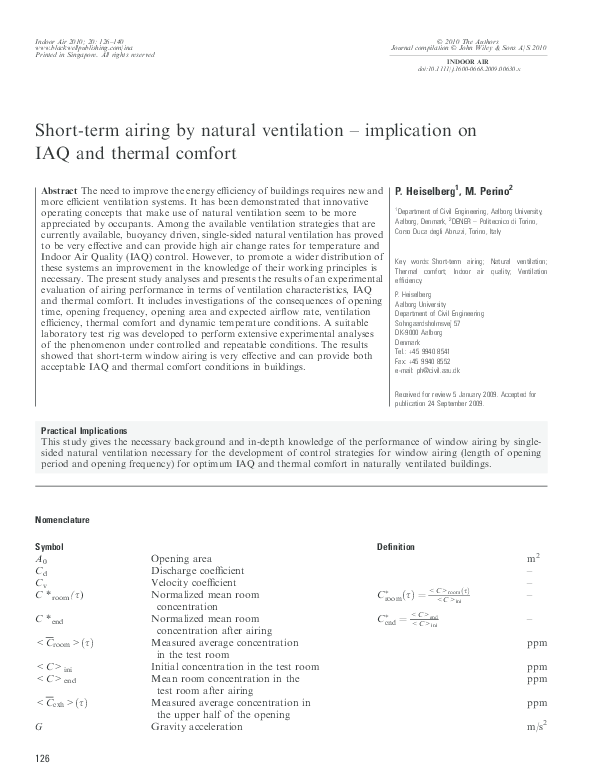 (PDF) Short-term airing by natural ventilation - implication on IAQ and ...