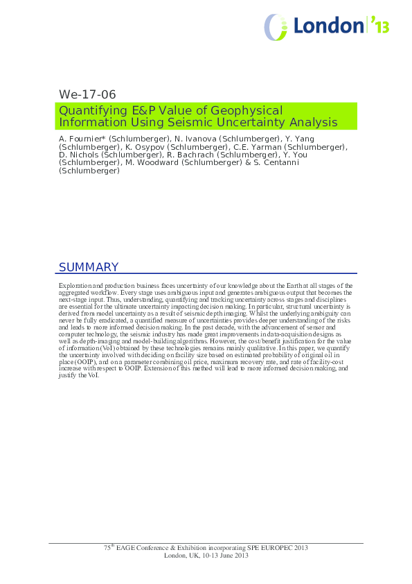(PDF) Quantifying E&P value of geophysical information using seismic ...