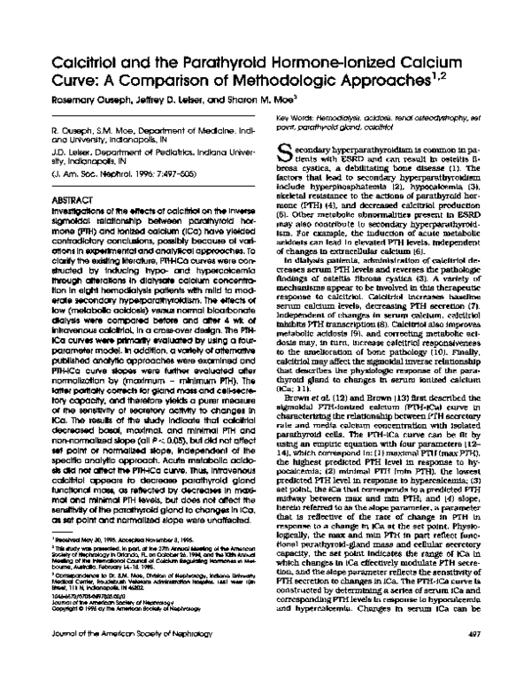 (PDF) Calcitriol and the parathyroid hormone-ionized calcium curve: A ...