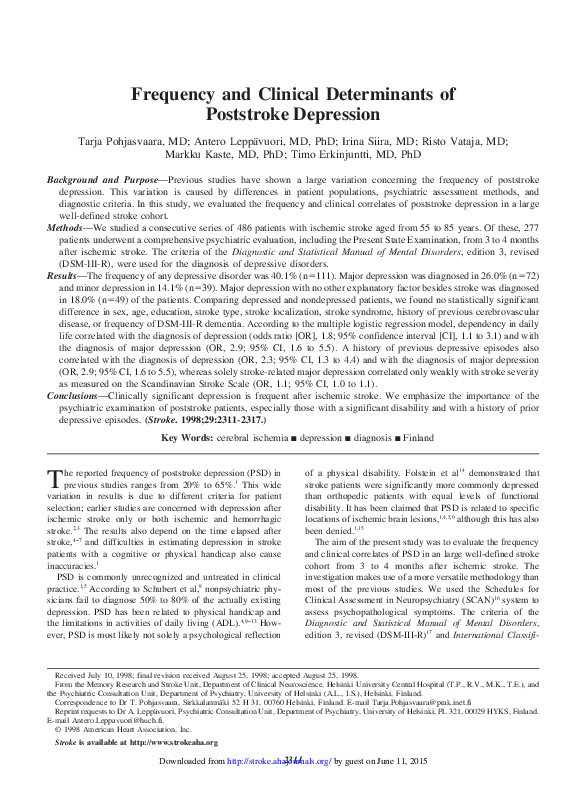 (PDF) Frequency and Clinical Determinants of Poststroke Cognitive ...