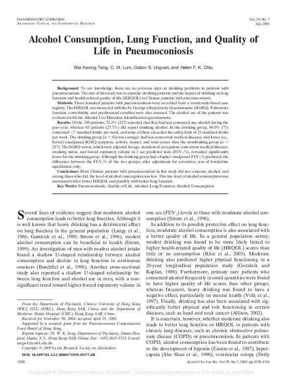 (PDF) Alcohol Consumption, Lung Function, and Quality of Life in ...