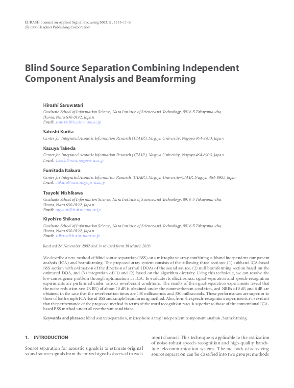 (PDF) Blind Source Separation Combining Independent Component Analysis ...
