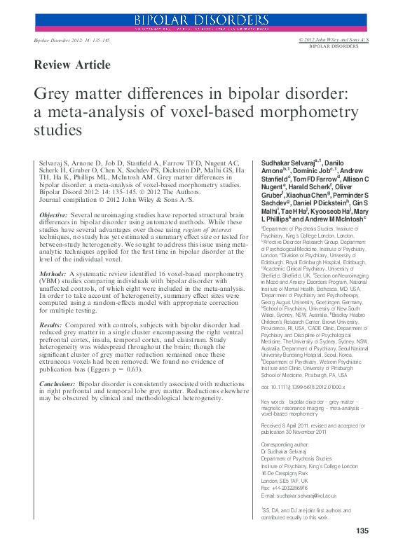 (PDF) Grey matter differences in bipolar disorder: a meta-analysis of ...