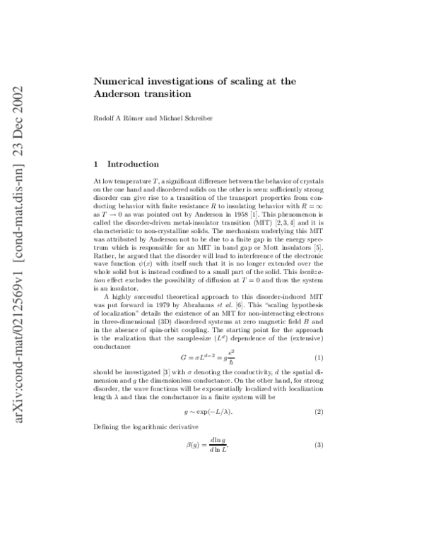 (PDF) Numerical investigations of scaling at the Anderson transition ...