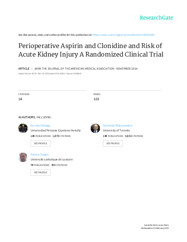 (PDF) Perioperative aspirin and clonidine and risk of acute kidney
