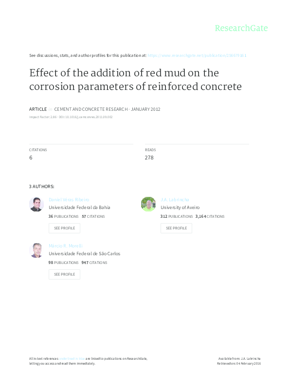 (PDF) Effect of the addition of red mud on the corrosion parameters of ...