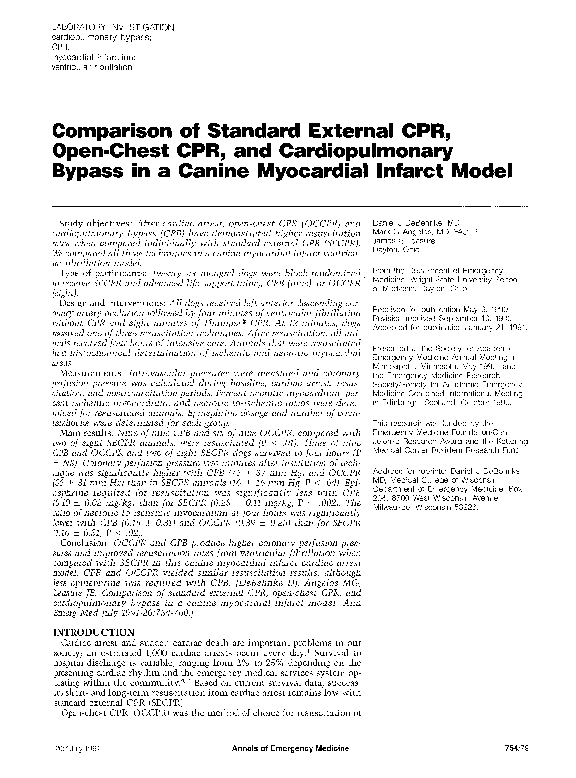 (PDF) Comparison of standard external CPR, openchest CPR, and