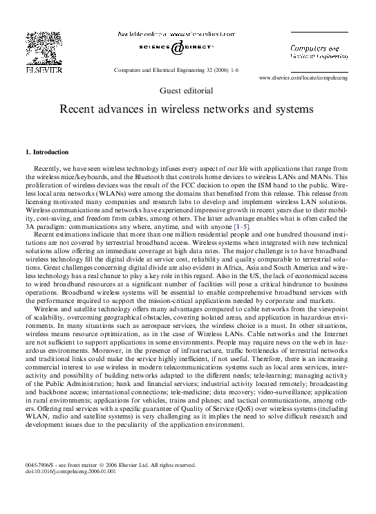 (PDF) Recent advances in wireless networks and systems