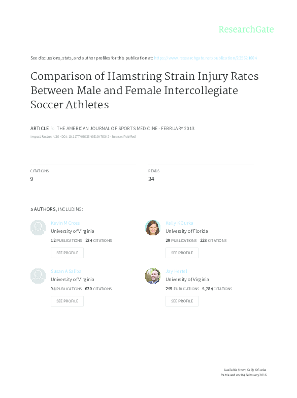 (PDF) Comparison of Hamstring Strain Injury Rates Between Male and ...