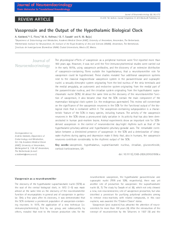 (PDF) Vasopressin and the Output of the Hypothalamic Biological Clock