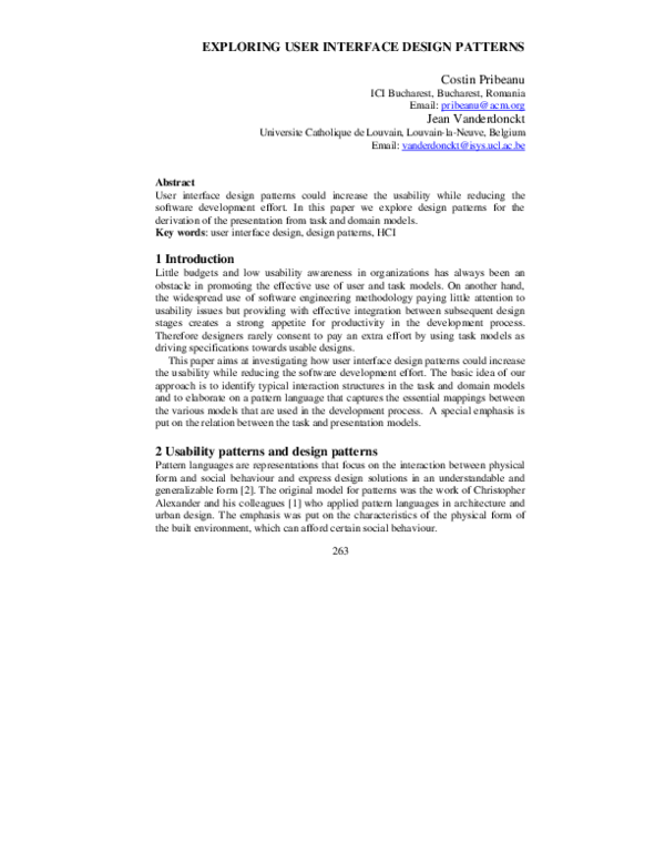 (PDF) EXPLORING USER INTERFACE DESIGN PATTERNS