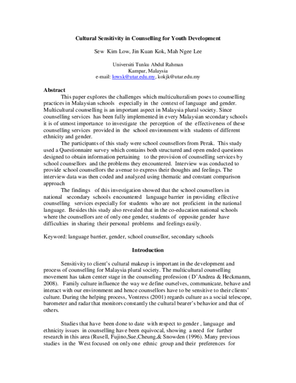 (PDF) Cultural Sensitivity in Counselling for Youth Development