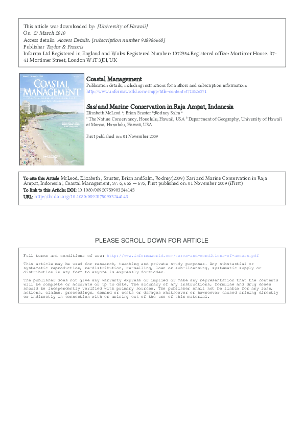 (PDF) Sasi and Marine Conservation in Raja Ampat