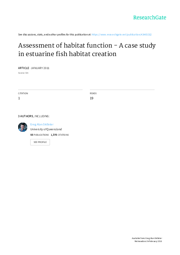 (PDF) Assessment of habitat function A case study in estuarine fish