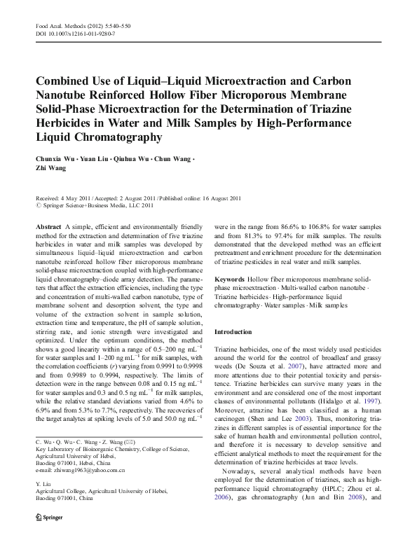 (PDF) Combined Use of Liquid–Liquid Microextraction and Carbon Nanotube ...