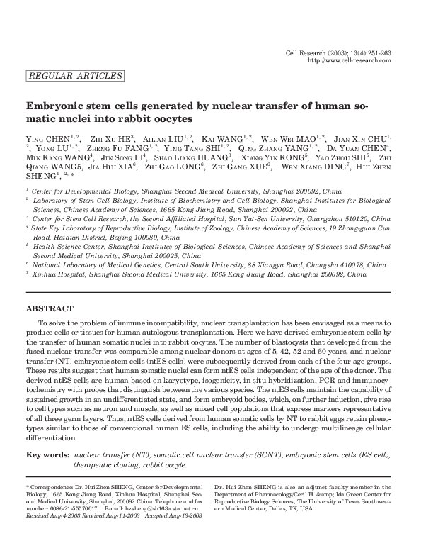 (PDF) Embryonic stem cells generated by nuclear transfer of human ...