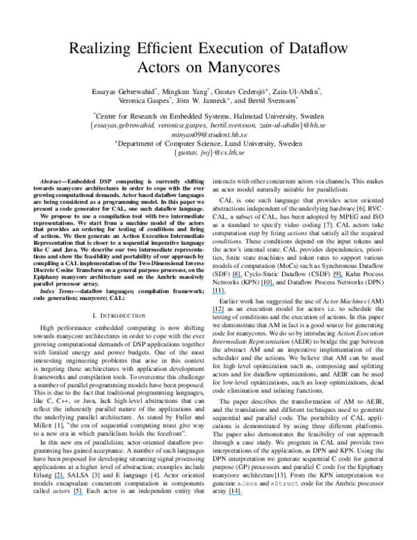 (PDF) Realizing Efficient Execution of Dataflow Actors on Manycores