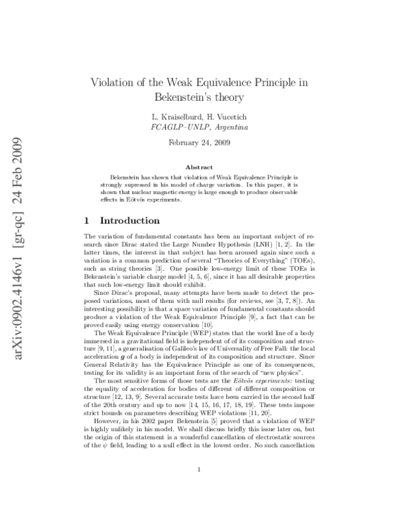 Pdf Violation Of The Weak Equivalence Principle In Bekenstein S Theory Hector Vucetich Academia Edu