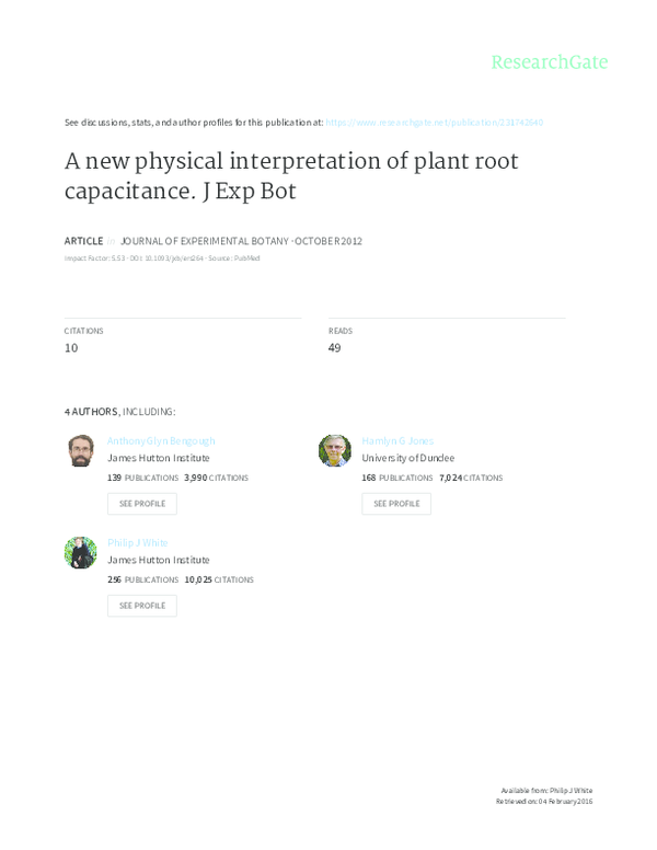 (PDF) A new physical interpretation of plant root capacitance