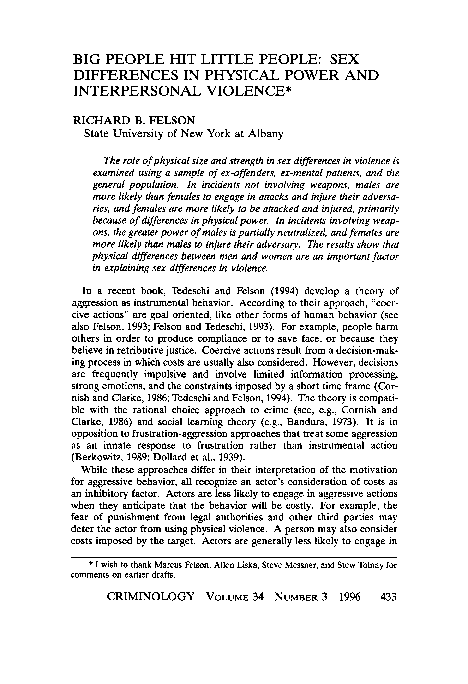 (PDF) BIG PEOPLE HIT LITTLE PEOPLE: SEX DIFFERENCES IN PHYSICAL POWER AND INTERPERSONAL VIOLENCE*