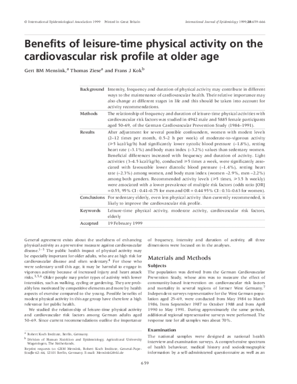 (PDF) Benefits of leisure-time physical activity on the cardiovascular ...