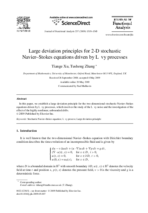 (PDF) Large deviation principles for 2-D stochastic Navier–Stokes ...