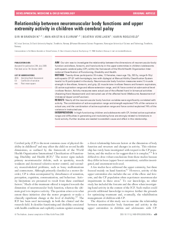 (PDF) Relationship between neuromuscular body functions and upper ...