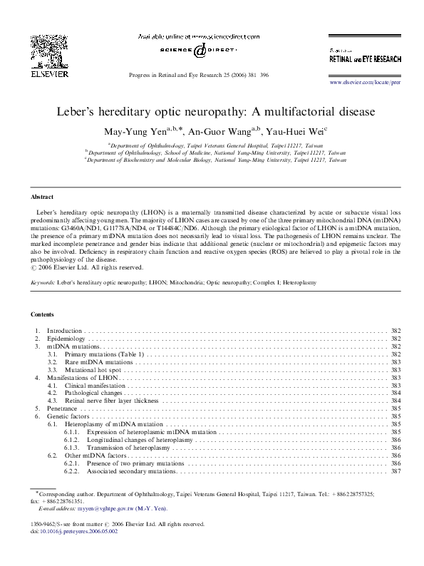 (PDF) Leber's hereditary optic neuropathy A multifactorial disease
