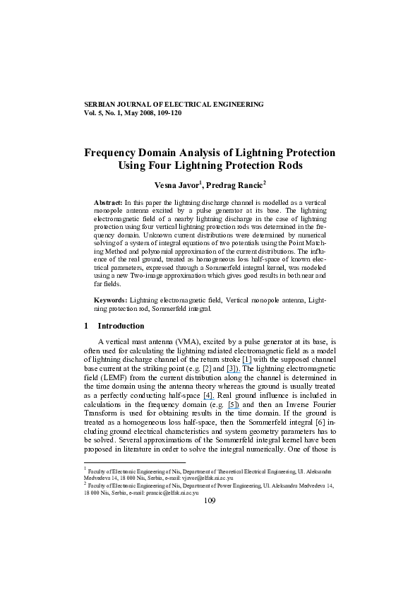 (PDF) Frequency domain analysis of lightning protection using four ...