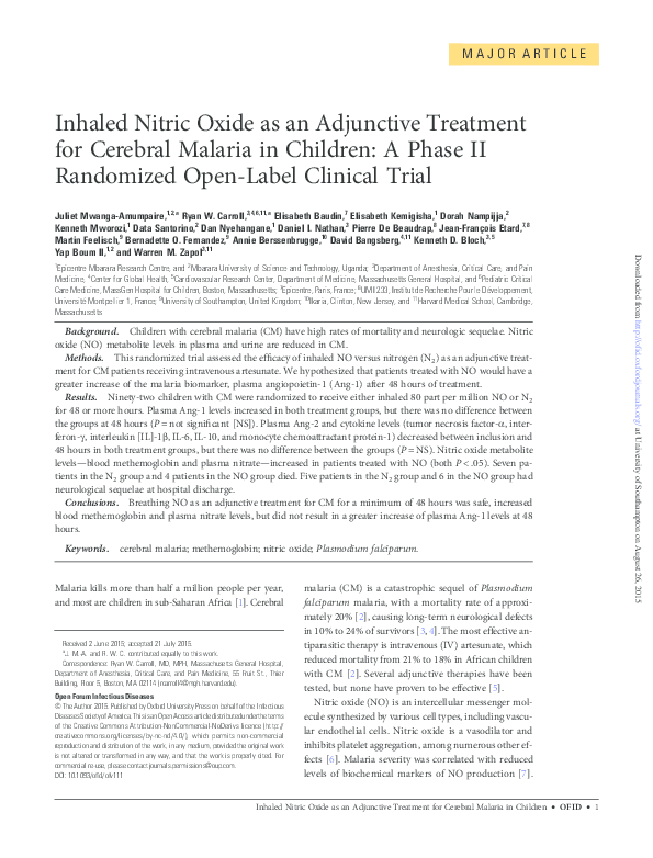 PDF) Inhaled nitric oxide as an adjunctive treatment for ...