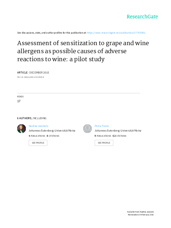 (PDF) Assessment of sensitization to grape and wine allergens as