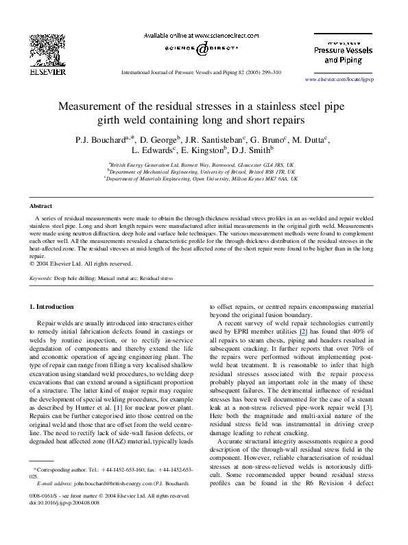 (PDF) Measurement of the residual stresses in a stainless steel pipe ...