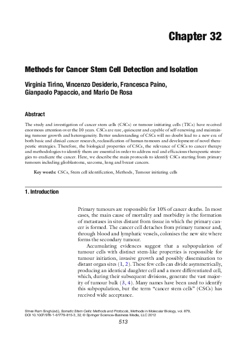 (PDF) Methods for Cancer Stem Cell Detection and Isolation | Vincenzo ...