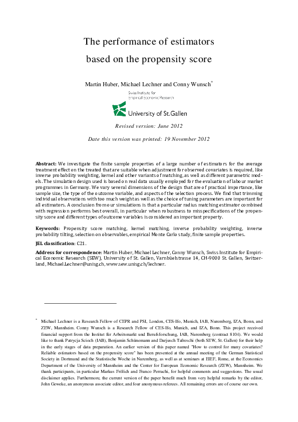 (PDF) The performance of estimators based on the propensity score