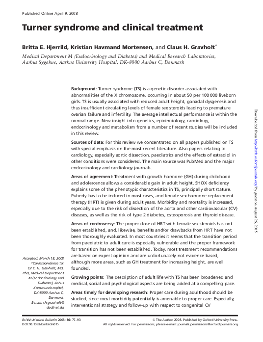 (PDF) Turner syndrome and clinical treatment Claus Gravholt
