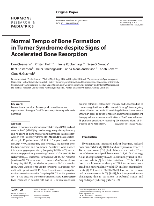 (PDF) Normal Tempo of Bone Formation in Turner Syndrome despite Signs