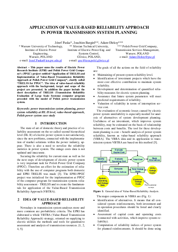 (PDF) Application of ValueBased Reliability Approach in Power Transmission System Planning