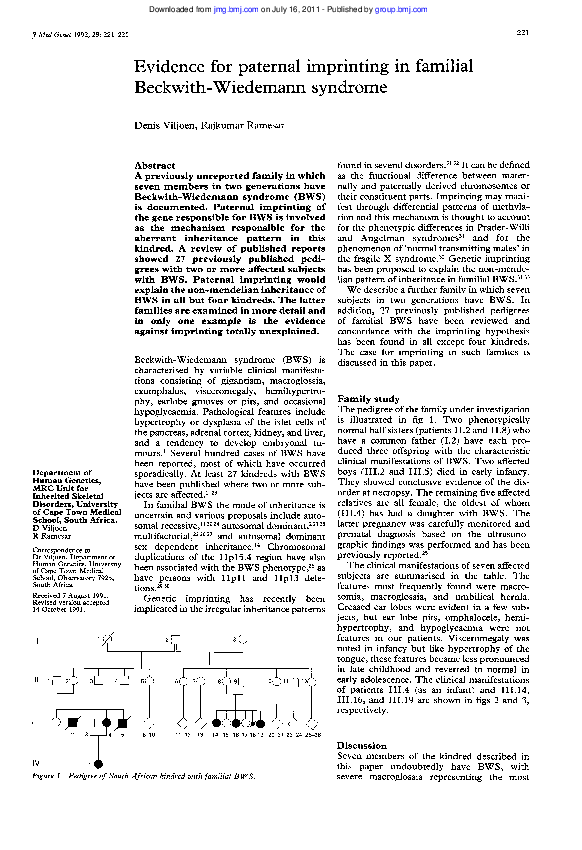(PDF) Evidence for paternal imprinting in familial Beckwith-Wiedemann ...