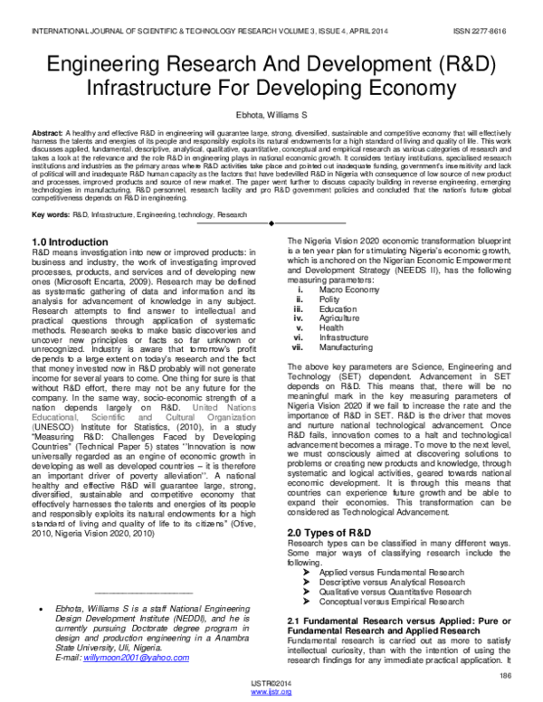 (PDF) Engineering Research And Development (R&D) Infrastructure For ...