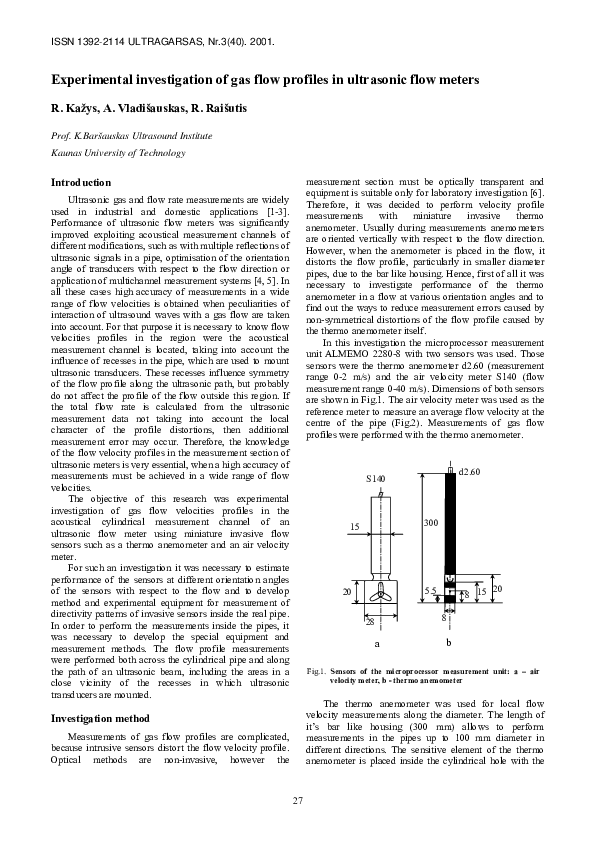 (PDF) Experimental investigation of gas flow profiles in ultrasonic ...
