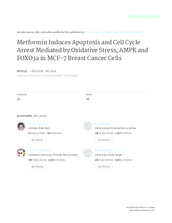 (PDF) Metformin Induces Apoptosis and Cell Cycle Arrest Mediated by ...