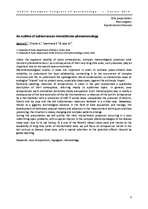(PDF) An outline of subterranean microclimate phenomenology