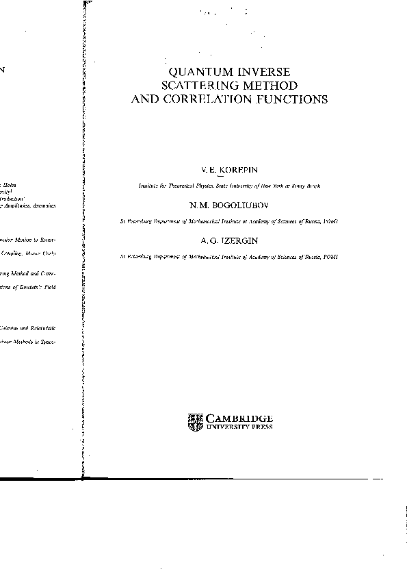 (PDF) Quantum inverse scattering method and correlation functions