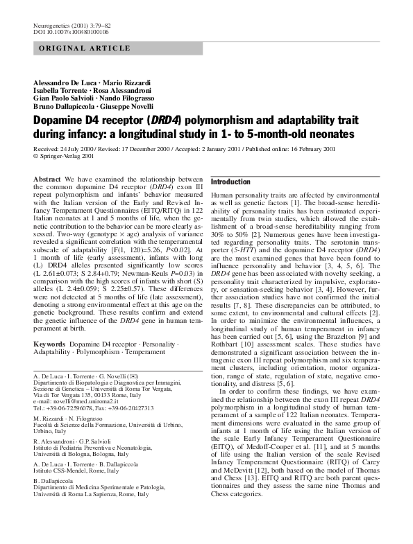 (PDF) Dopamine D4 receptor (DRD4) polymorphism and adaptability trait ...